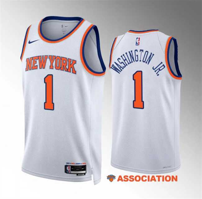 Men's New Yok Knicks #1 Duane Washington Jr White Association Edition Stitched Basketball Jersey Dzhi